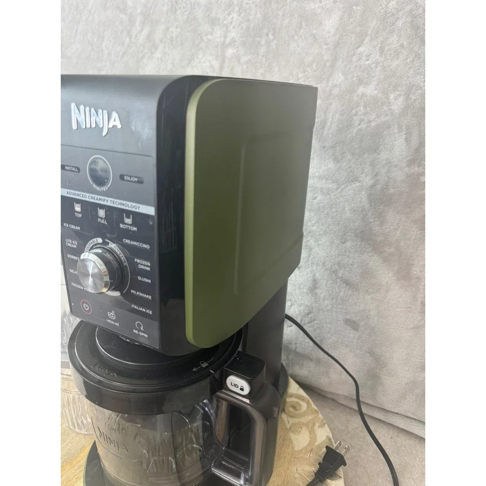 Ninja Creami Deluxe 11-in-1 Frozen Treat Maker NC501 Olive Green Black 24oz Pint